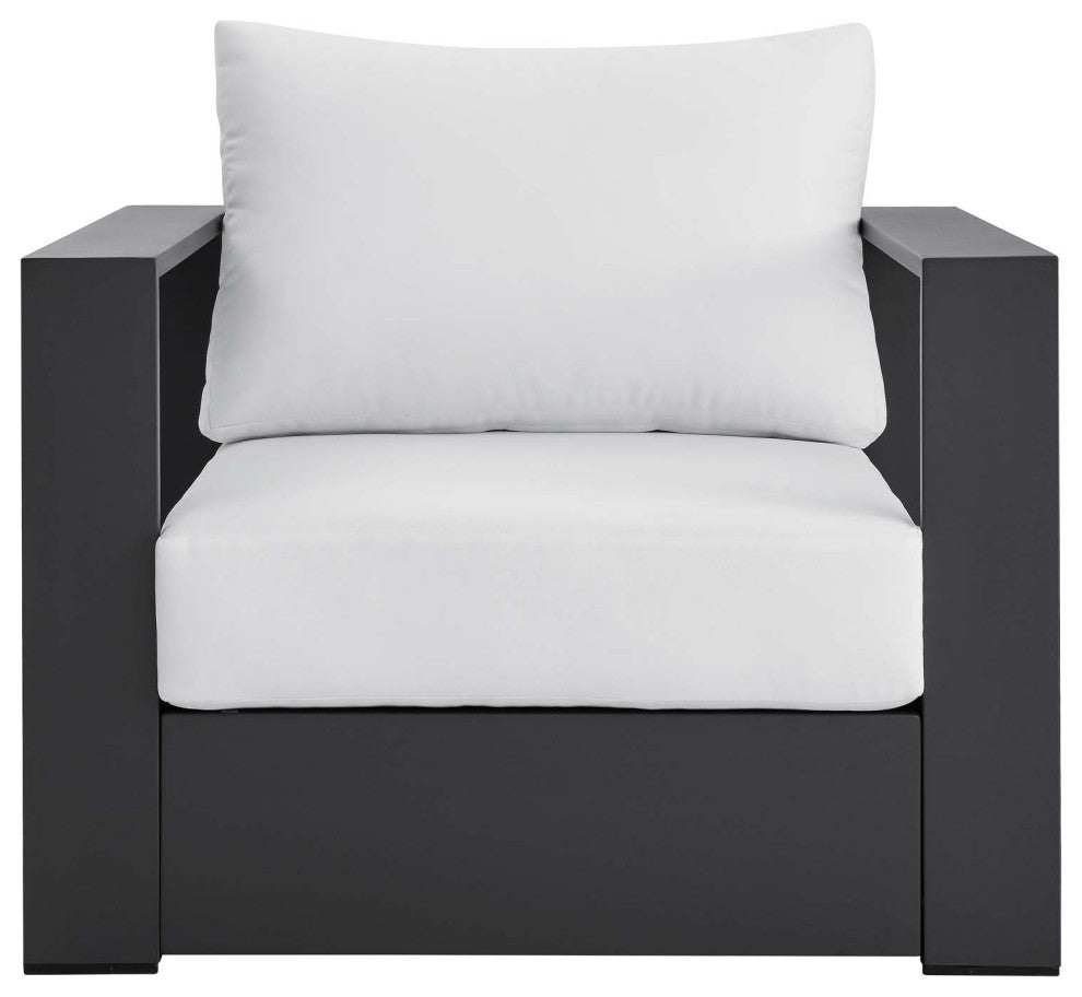 Lounge Chair Armchair, White, Aluminum, Modern, Outdoor Patio Hospitality