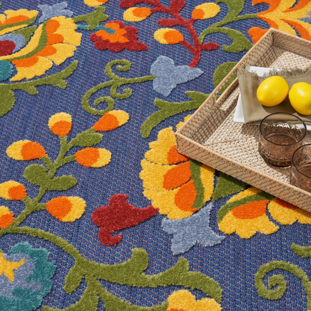 Nourison Aloha 5'3" x 7'5" Navy Multicolor Outdoor Rug