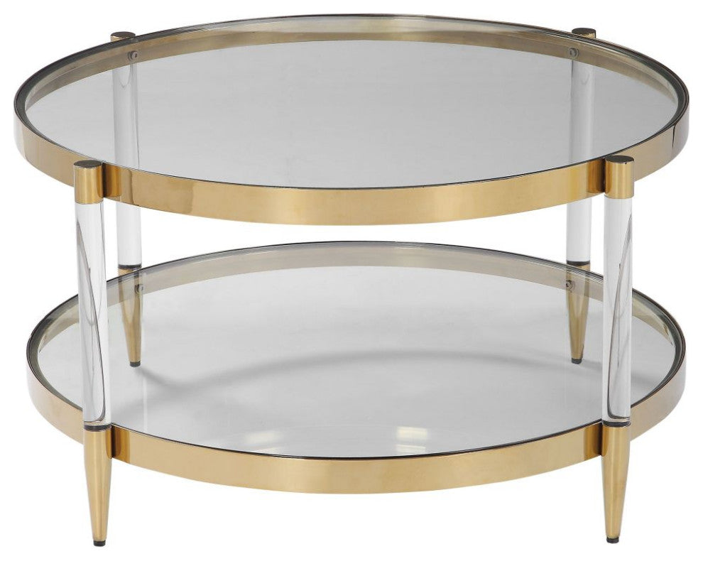 Uttermost Kellen Stainless Steel Glass and Acrylic Coffee Table in Gold