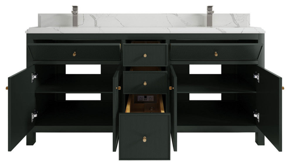 Sonoma 72 Double Sink Bath Vanity Dark Forest Green 1.5"  Calacatta Laza.