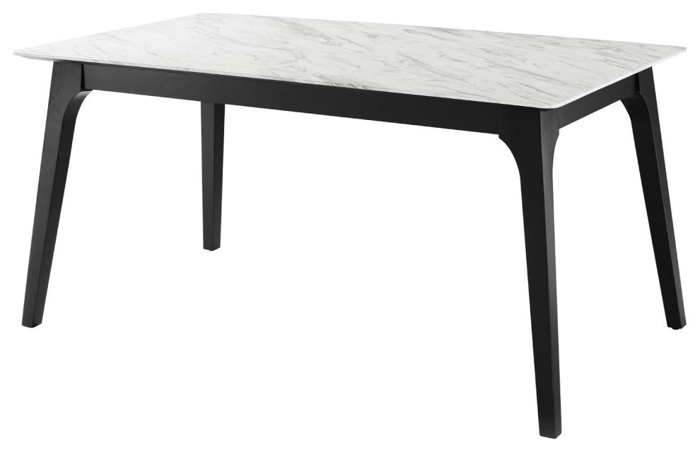 63" Dining Table, Rectangular, White Black, Wood, Artificial Marble, Modern