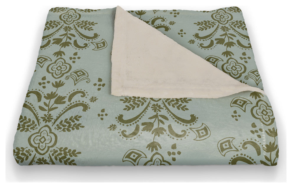 Green Floral Crest 50x60 Coral Fleece Blanket