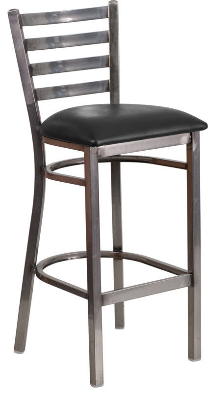 Hercules Series Clear Coated Ladder Back Metal Barstool, Black, Clear
