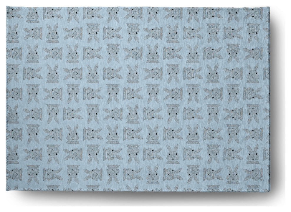 Criss Cross Bunnies Easter Chenille Rug, After Rain Blue, 5'x7'