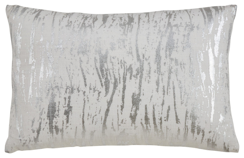 Distressed Metallic Foil Design Cotton Poly Filled Throw Pillow, 14"x22", Silver