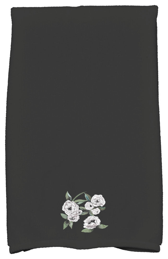 Radiant Rose 18"x30" Black Floral Print Hand Towel