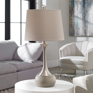 Uttermost Niah Metal Concrete Fabric Table Lamp in Brushed Nickel and Light Gray