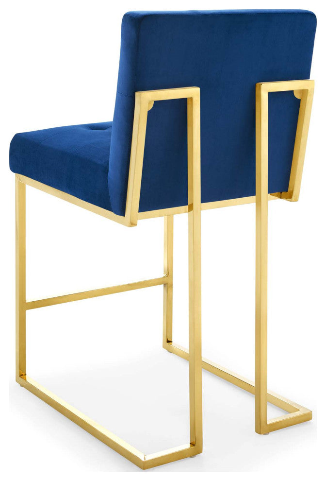 Counter Stool Chair, Velvet, Metal, Gold Blue Navy, Modern, Bar Pub Cafe Bistro