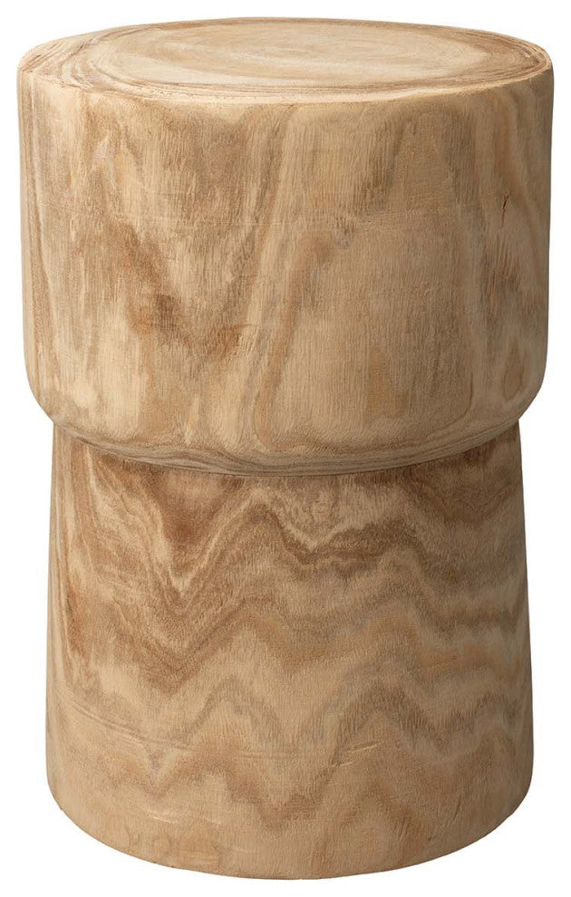 Rustic Modern Solid Wood Block Side Table Round Drum Cork Shape Natural Accent
