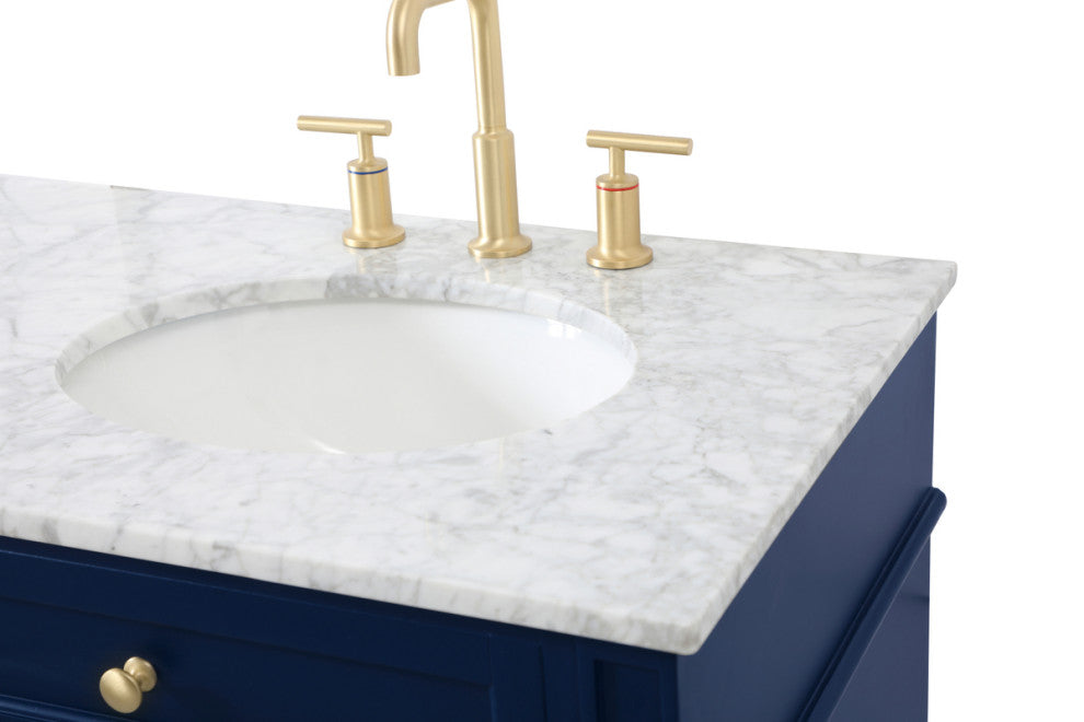 Home Living Vanity with Carrara White Marble Countertop, Blue, 60", Double Sink