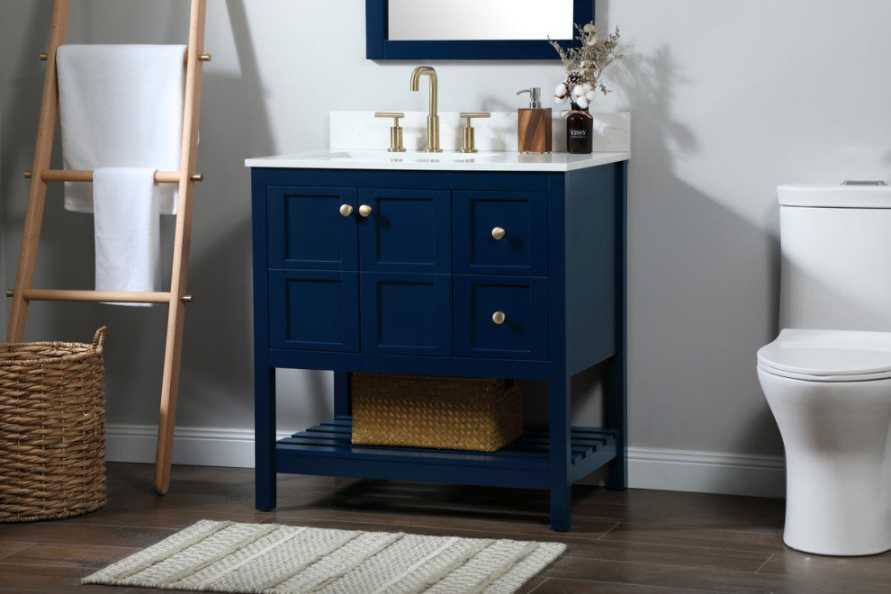 Tobias 32" Single Bathroom Vanity, Blue, With Backsplash
