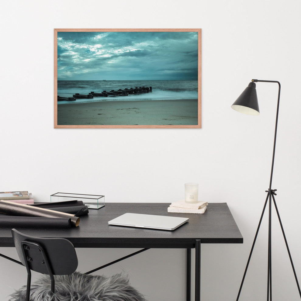 Blue Morning at Rehoboth Coastal Landscape Framed Photo Paper Wall Art Prints, Red Oak, 24" X 36"