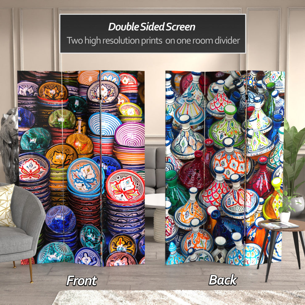 6' Tall Double Sided Ceramic Bazaar Canvas Room Divider