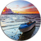 Boat At The Sunset, Landscape Photo Disc Metal Artwork, 23"