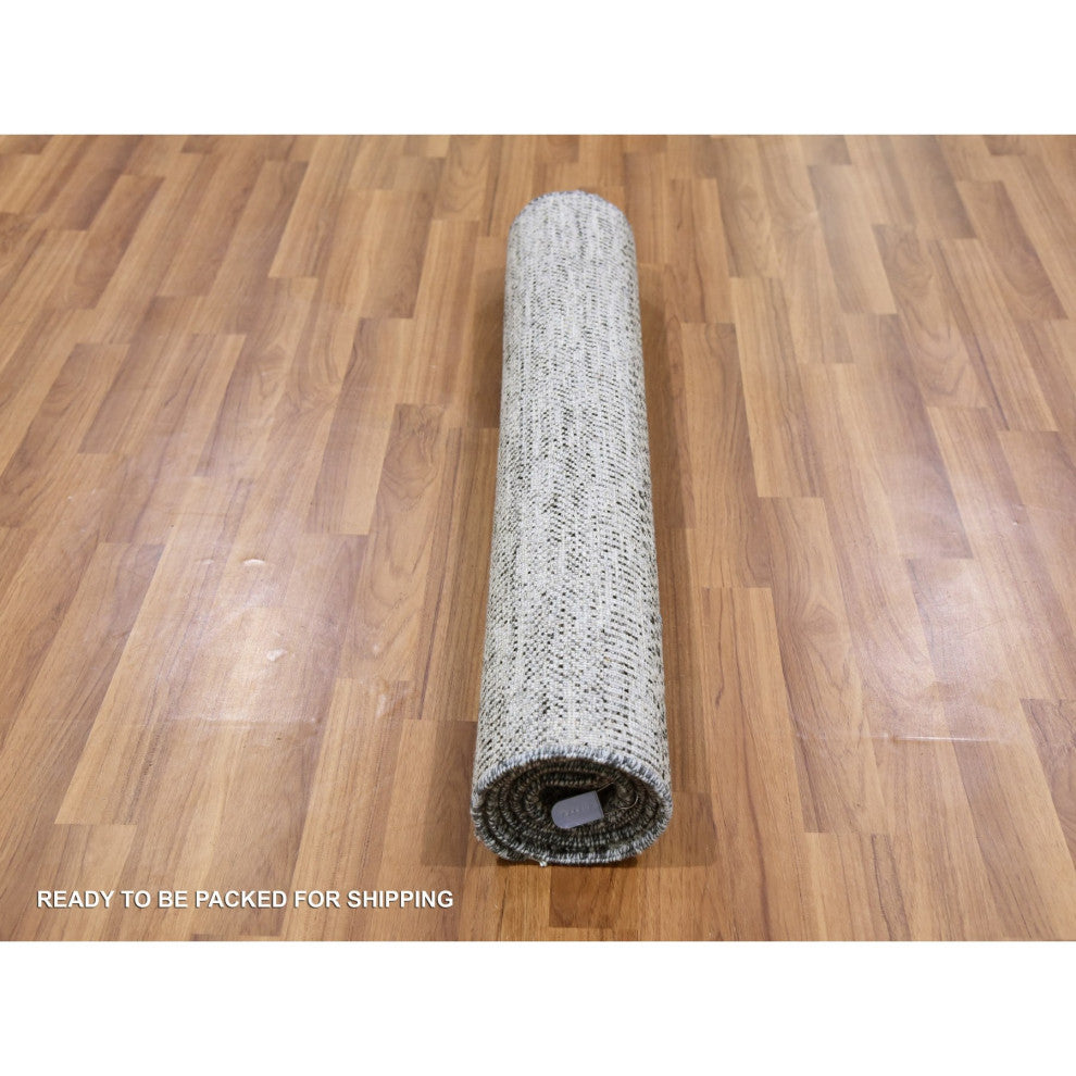 Stone Eagle Gray Undyed Wool Grass Design Hand Knotted Oriental Rug 3'x4'10"