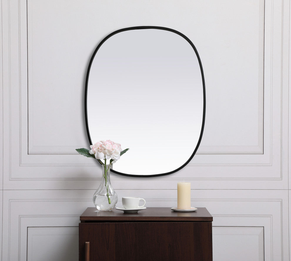Metal Frame Oval Mirror 24X30 Inch, Black