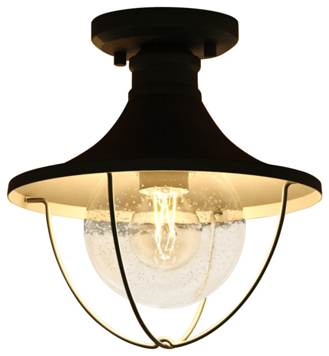 Dunlap Textured Black Coastal Outdoor Flush Mount Ceiling Light Clear Glass