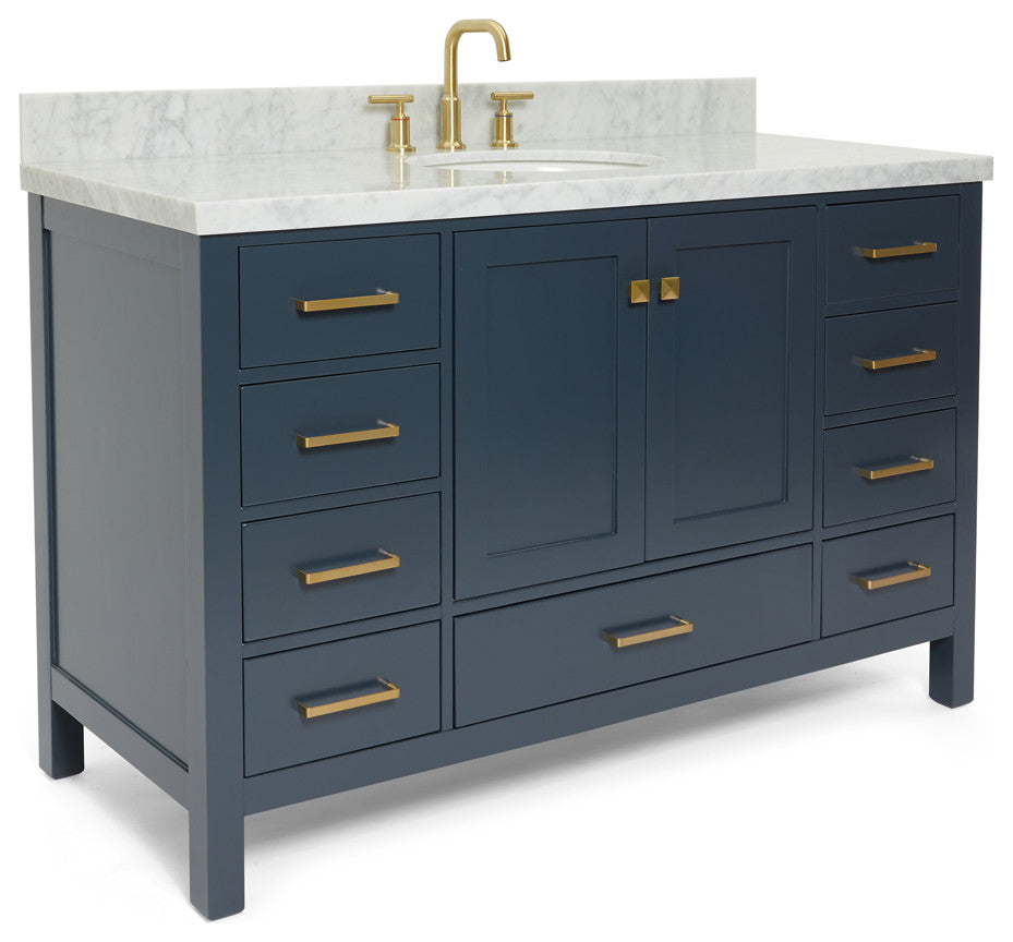 Ariel Cambridge 55" Oval Sink Midnight Blue Vanity Carrara White Top, No Mirror