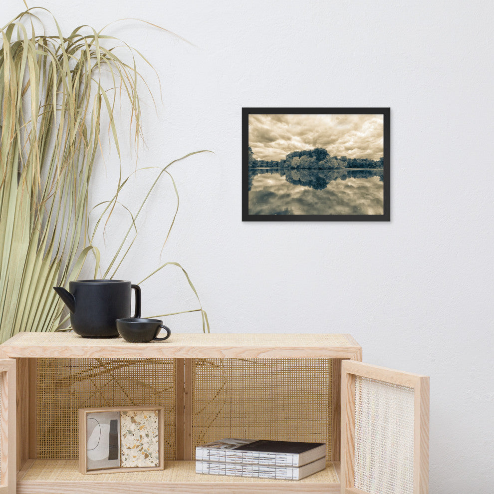 Autumn Reflections Rural Landscape Sepia Framed Photo Paper Wall Art Prints, Black, 12" X 16"