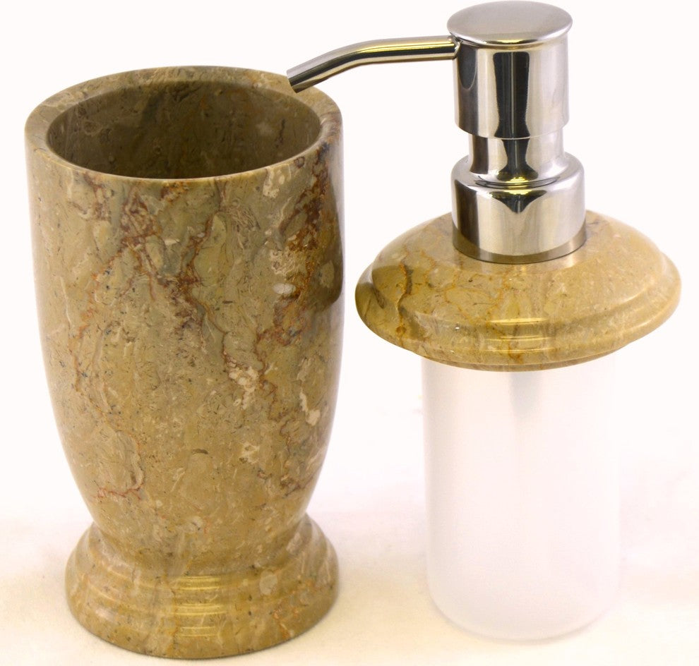 Sahara Beige Marble 5-Piece Bathroom Accessory Set of Atlantic Collection