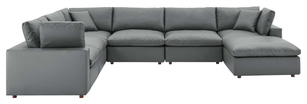 Commix Down Filled Overstuffed Vegan Leather 7-Piece Sectional Sofa - Gray