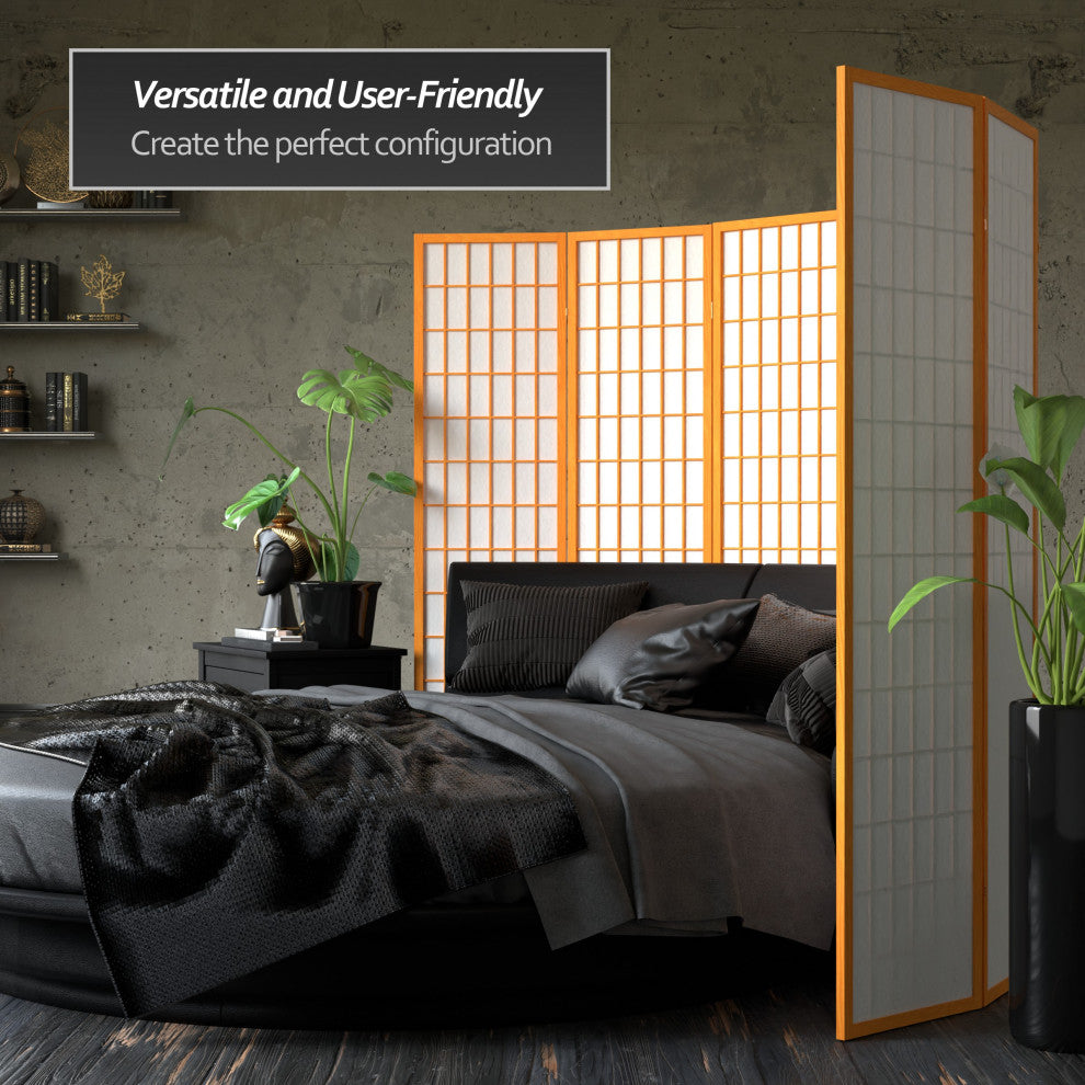 6' Tall Window Pane Shoji Screen, Honey, 3 Panels