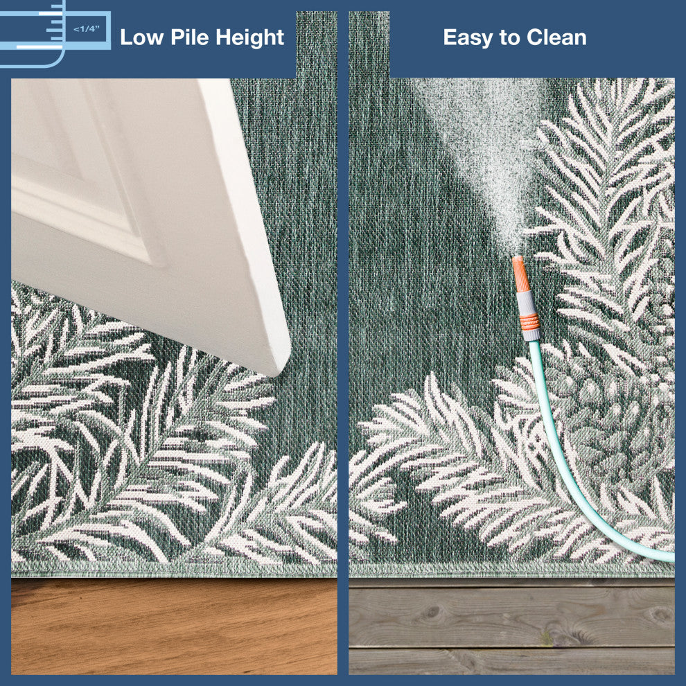 Malibu Pine Border Indoor/Outdoor Rug, Green, 8'10"x11'9"