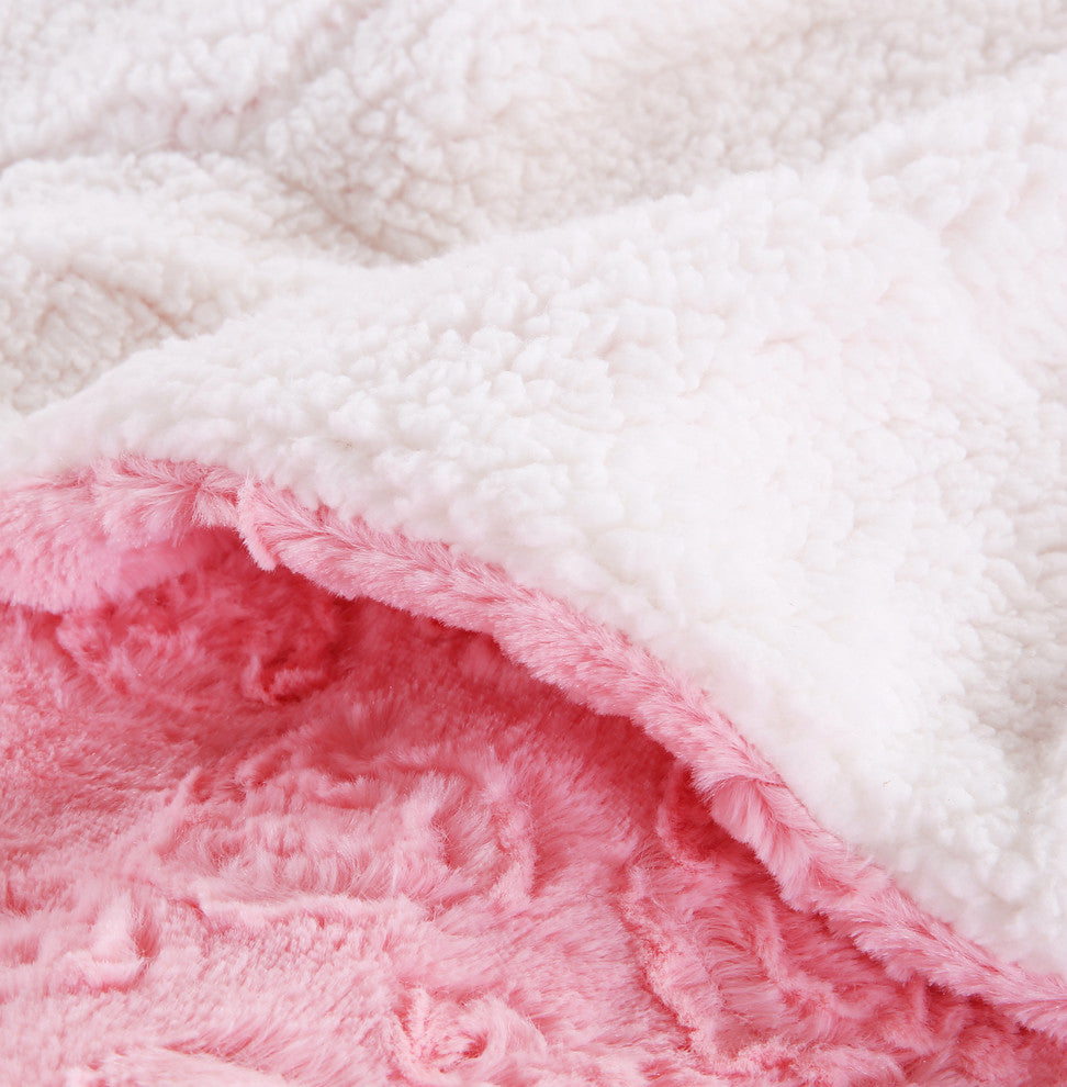 Blushing Rose Embossed Sherpa Fleece Throw Blanket, Pink, 63" X 90"