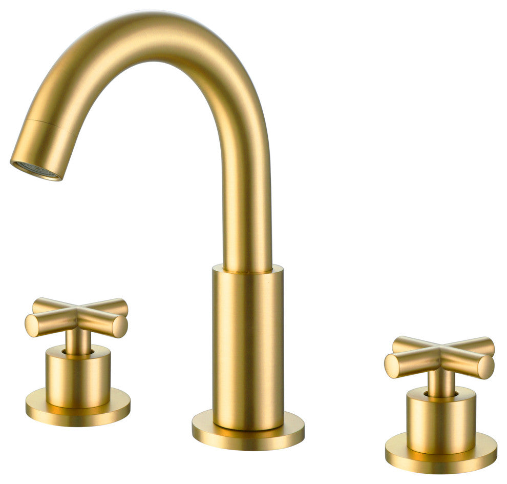 Deck Mounted Dual Handle Widespread Bathroom Faucet, Brushed Gold