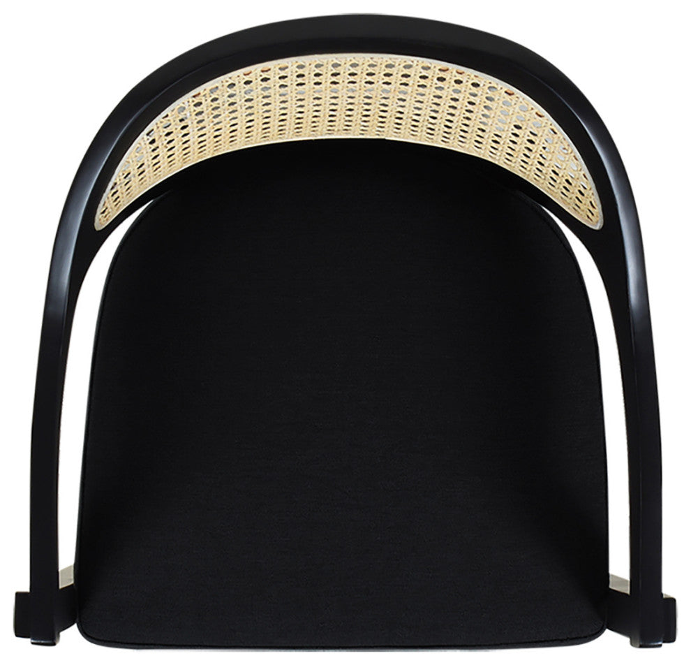 Americana Mid-Century Modern Rattan Cane Back Stool, Jet Black Woven, 26" Counter Height