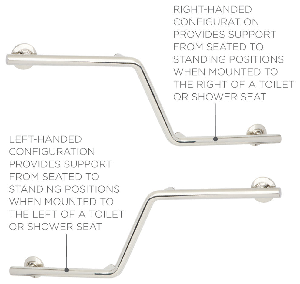 38" Zuma Angled Assist Shower Grab Bar, Polished Stainless, Left-Handed