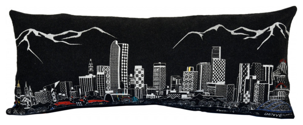 35" Black Denver Nighttime Skyline Lumbar Decorative Pillow