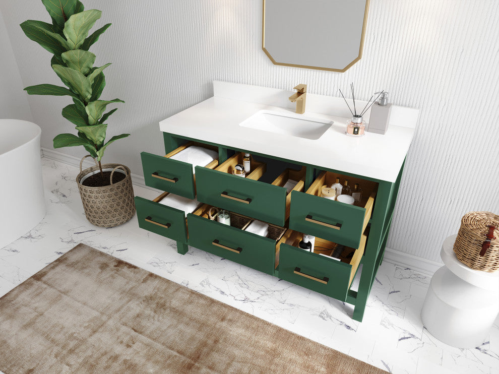 Parker 48 Single Sink Bath Vanity in Lafayette Green  2" Carrara Marble
