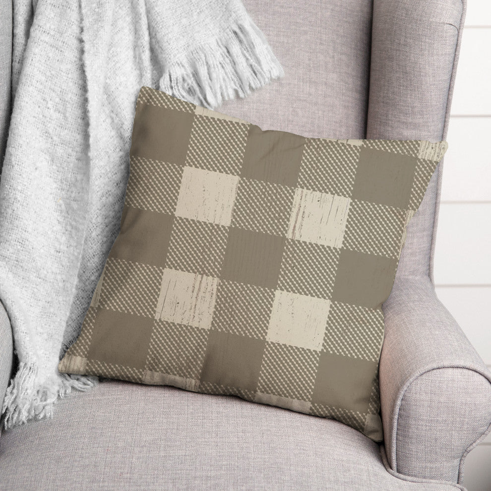 Taupe Buffalo Check 18x18 Spun Poly Pillow