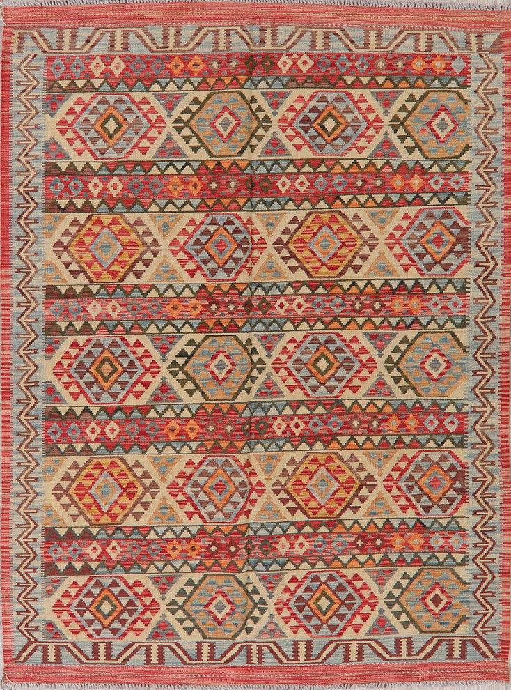 Kilim Southwestern Turkish Oriental Flat-Woven Traditional Area Rug, 8'3"X5'9"