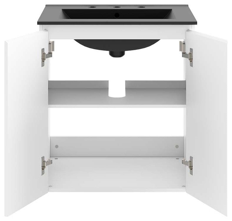 Sink Vanity Cabinet, Wall Mount, Black White, Ceramic, Modern, Hotel Bathroom