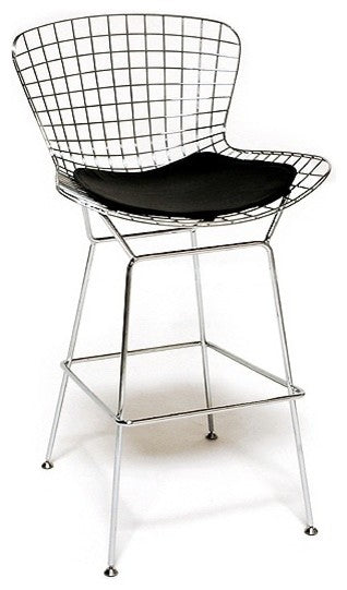 Wire Counter Stool, Chrome, Black Seat Pad