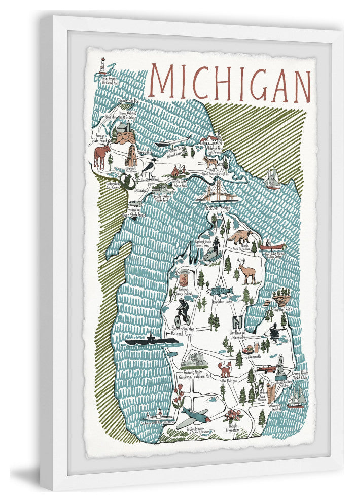 "Michigan Illustrated Map II" Framed Painting Print, 20x30