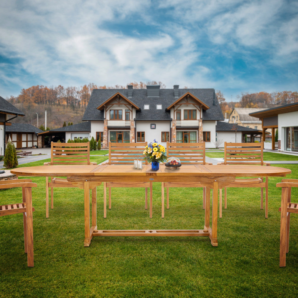 Teak Wood Orleans Oval Double Extension Outdoor Patio Dining Table