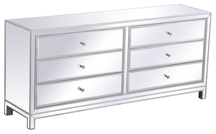 Rosie 72" Mirrored 6-Drawer Chest, Antique Silver