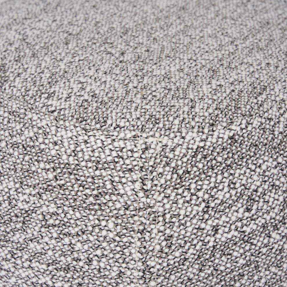 Siren Gray Fabric With Dark Brown Wood Round Pouf