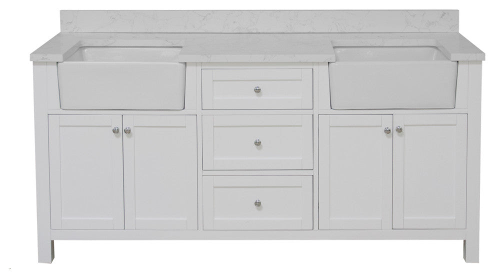 Yorkshire 72" Bathroom Vanity, White, Engineered Marble