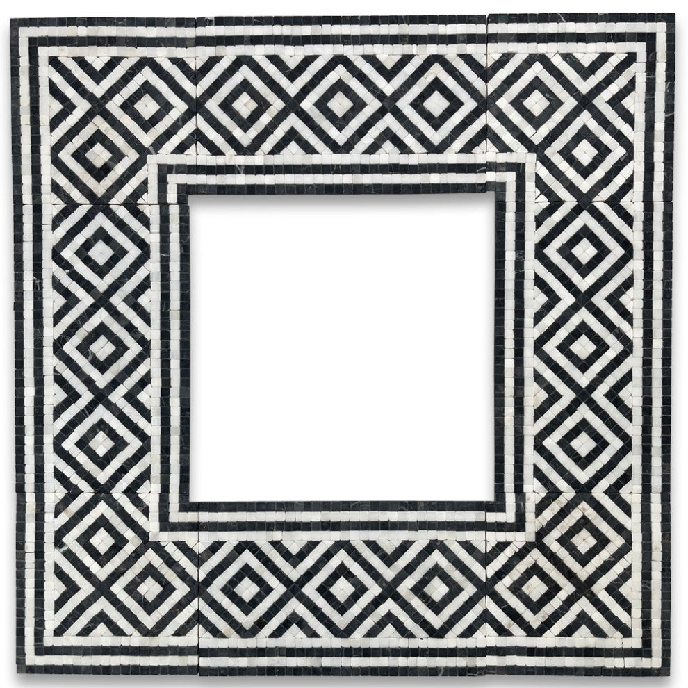 Guitam Black White 7.1x11.7 Marble Mosaic Border Listello Tile Tumbled, 1 piece
