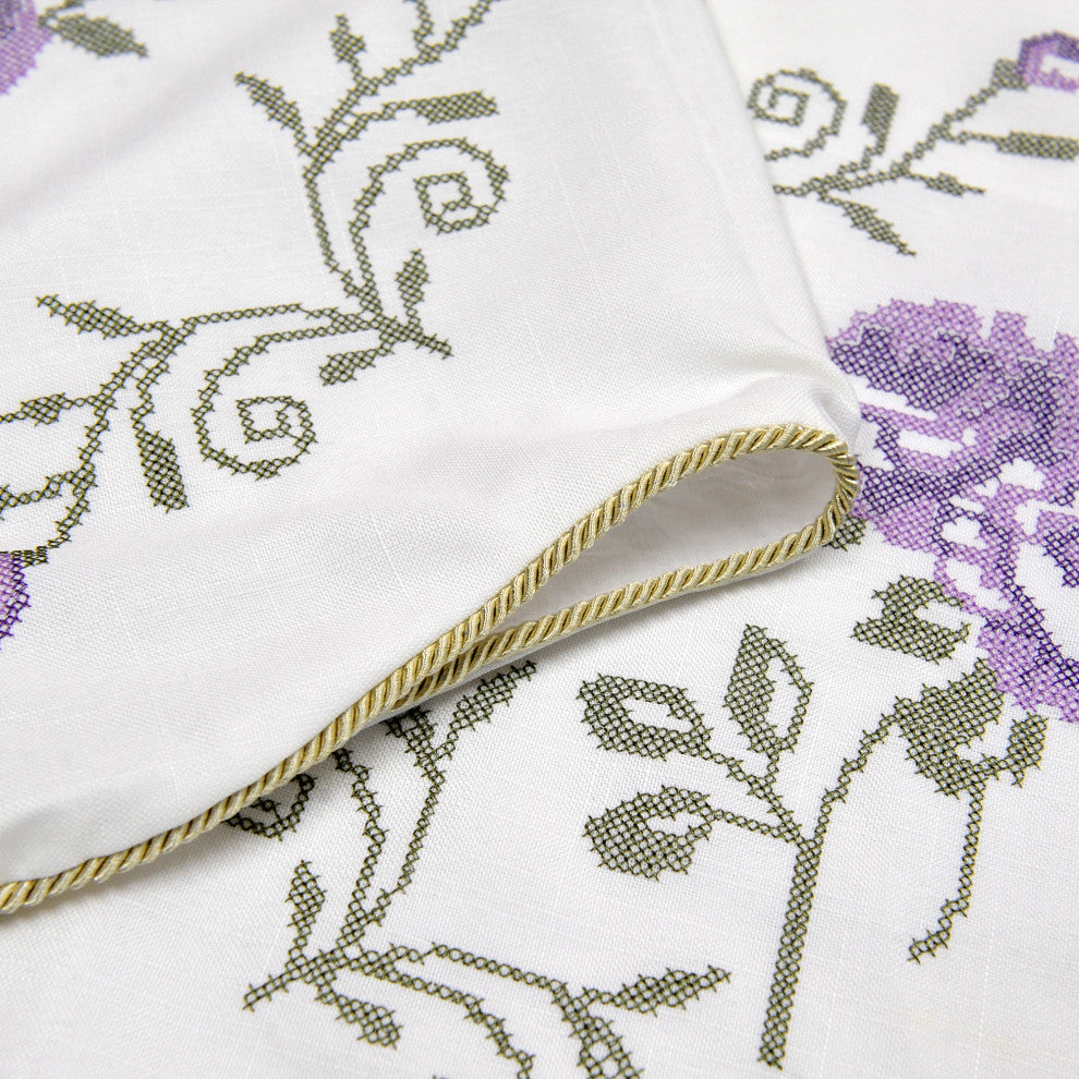 Rose Embroidery Window Curtain Valance, Lilac, 19" X 60"