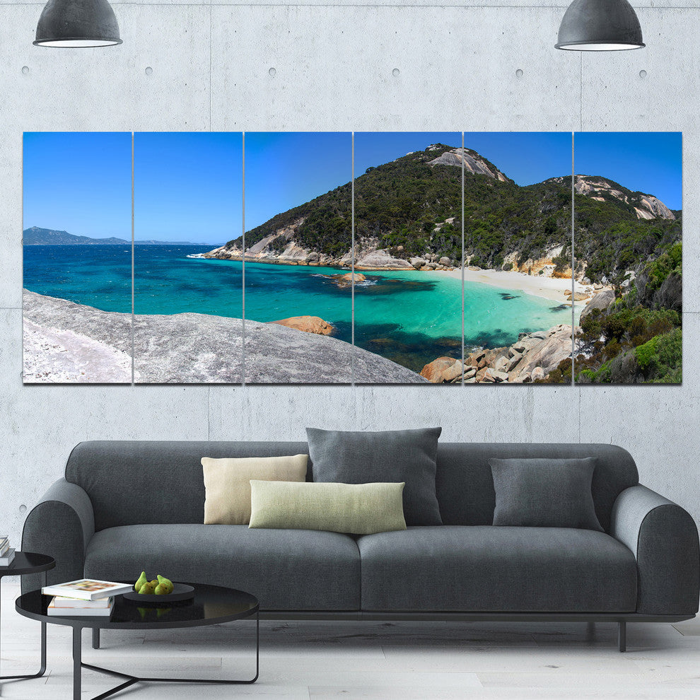 Small Hidden Bay Panorama, Landscape Canvas Art Print, 70"x28", 6 Panels