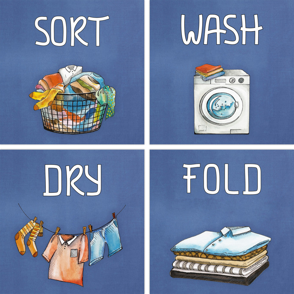 Sort, Wash, Dry and Fold Quadriptych, 4-Piece Set, 32x32 Panels