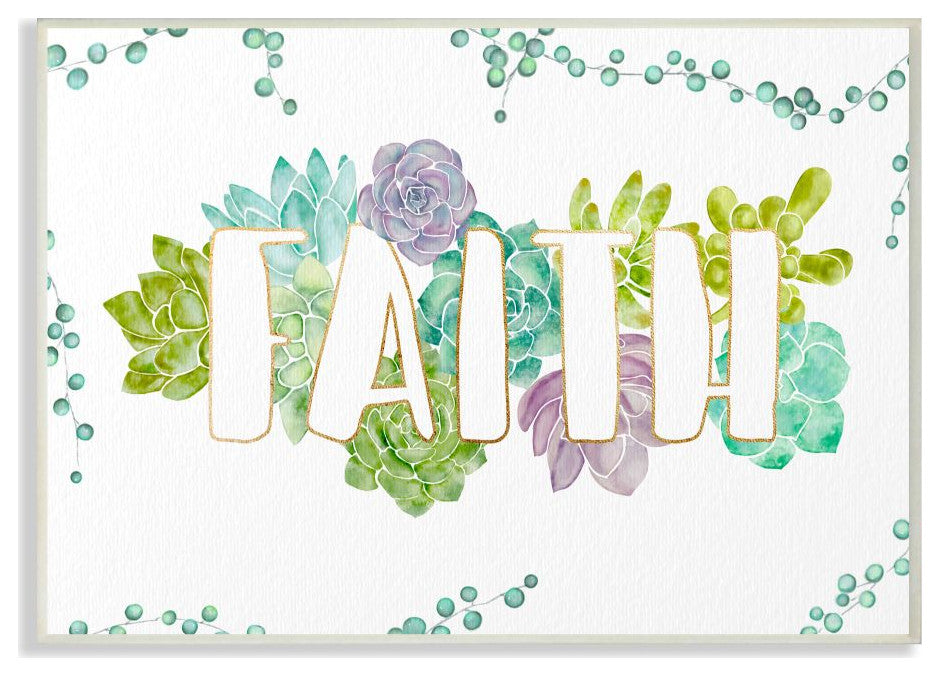 Stupell Industries Faith Succulent Flowers Green Purple, 10 x 15