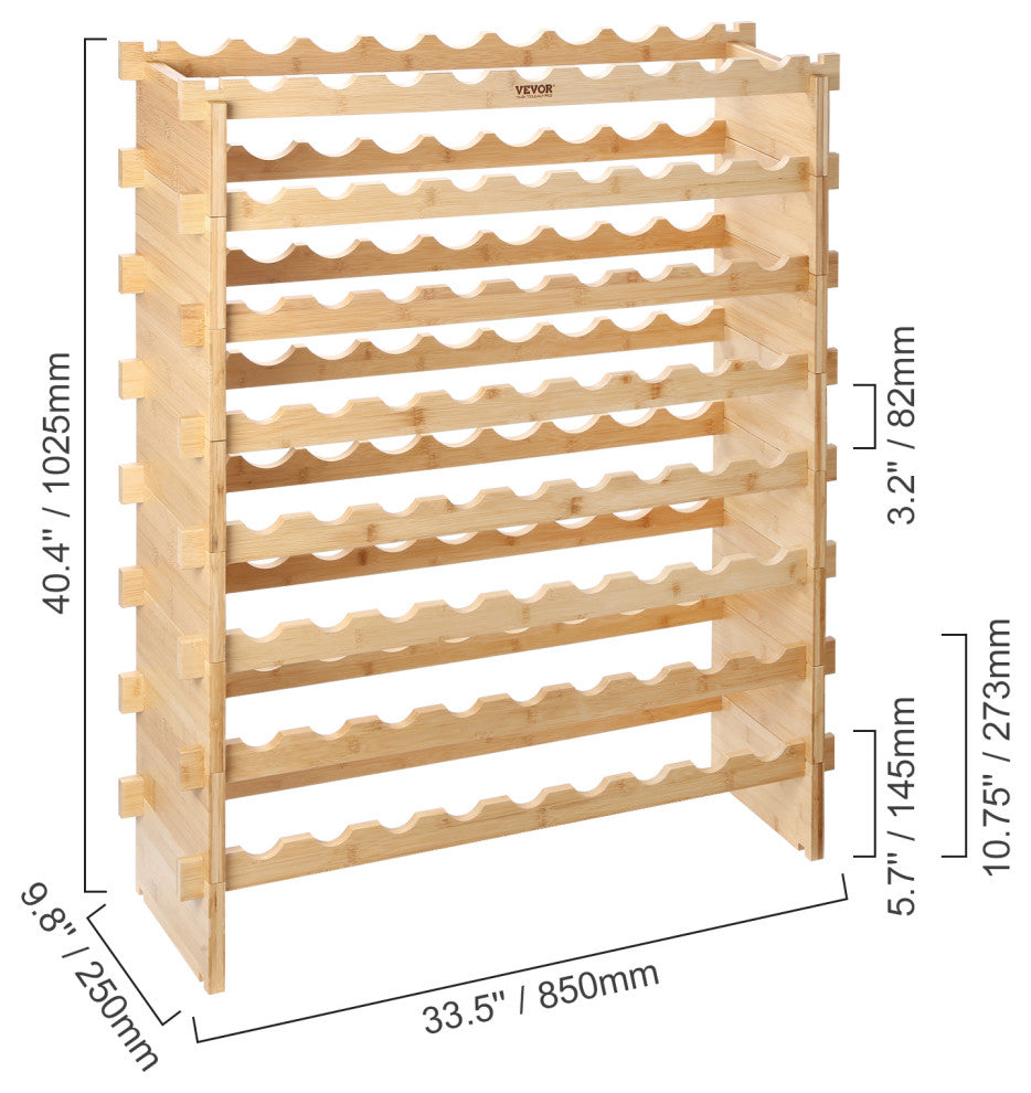 VEVOR Stackable Modular Wine Rack Bamboo Wood Display Shelf, 8 Tier, 72 Bottle