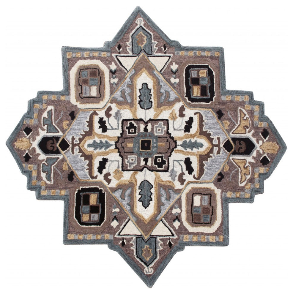 5" Gray and Beige Medallion Area Rug