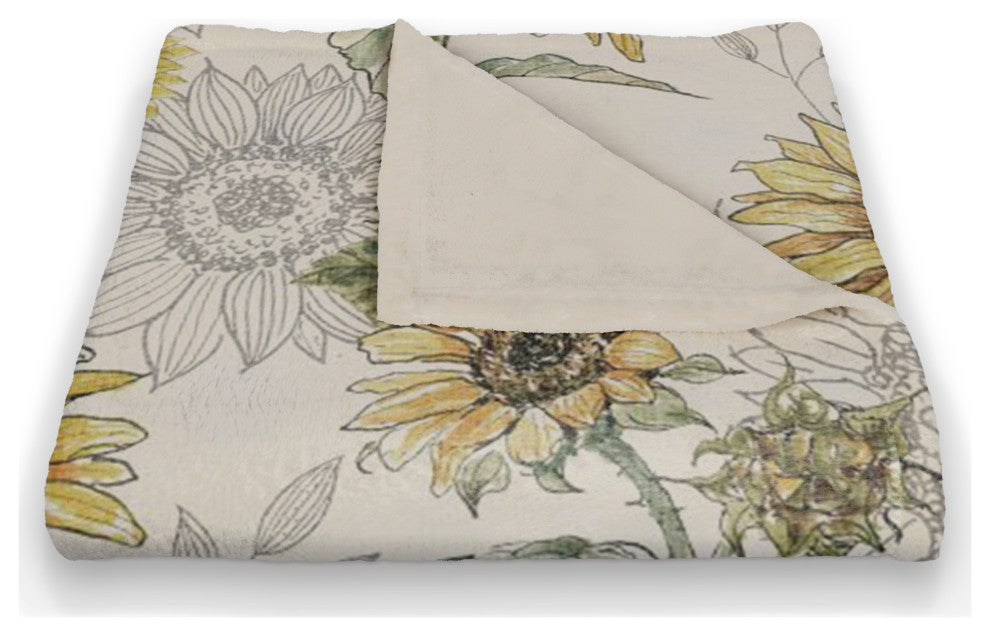 Sunflower Pattern on White 50 x 60 Coral Fleece Blanket